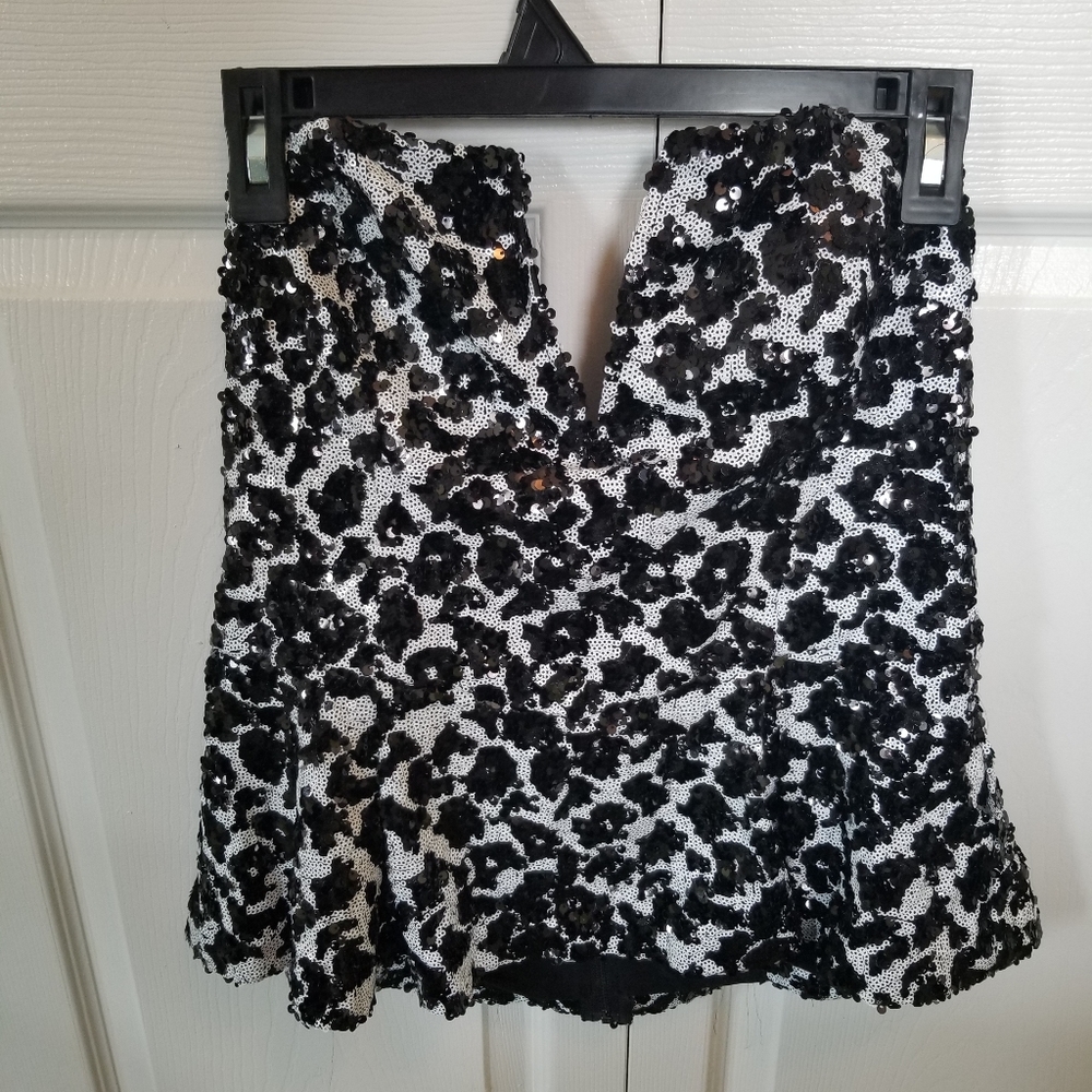 Guess Black and White Sequin Strapless Top